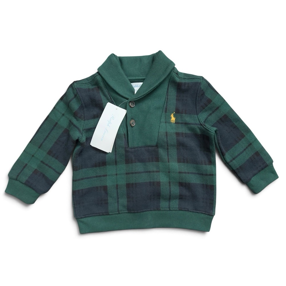 Polo Ralph Lauren Baby Blackwatch Plaid Fleece Shawl-Collar Pullover 9 Months